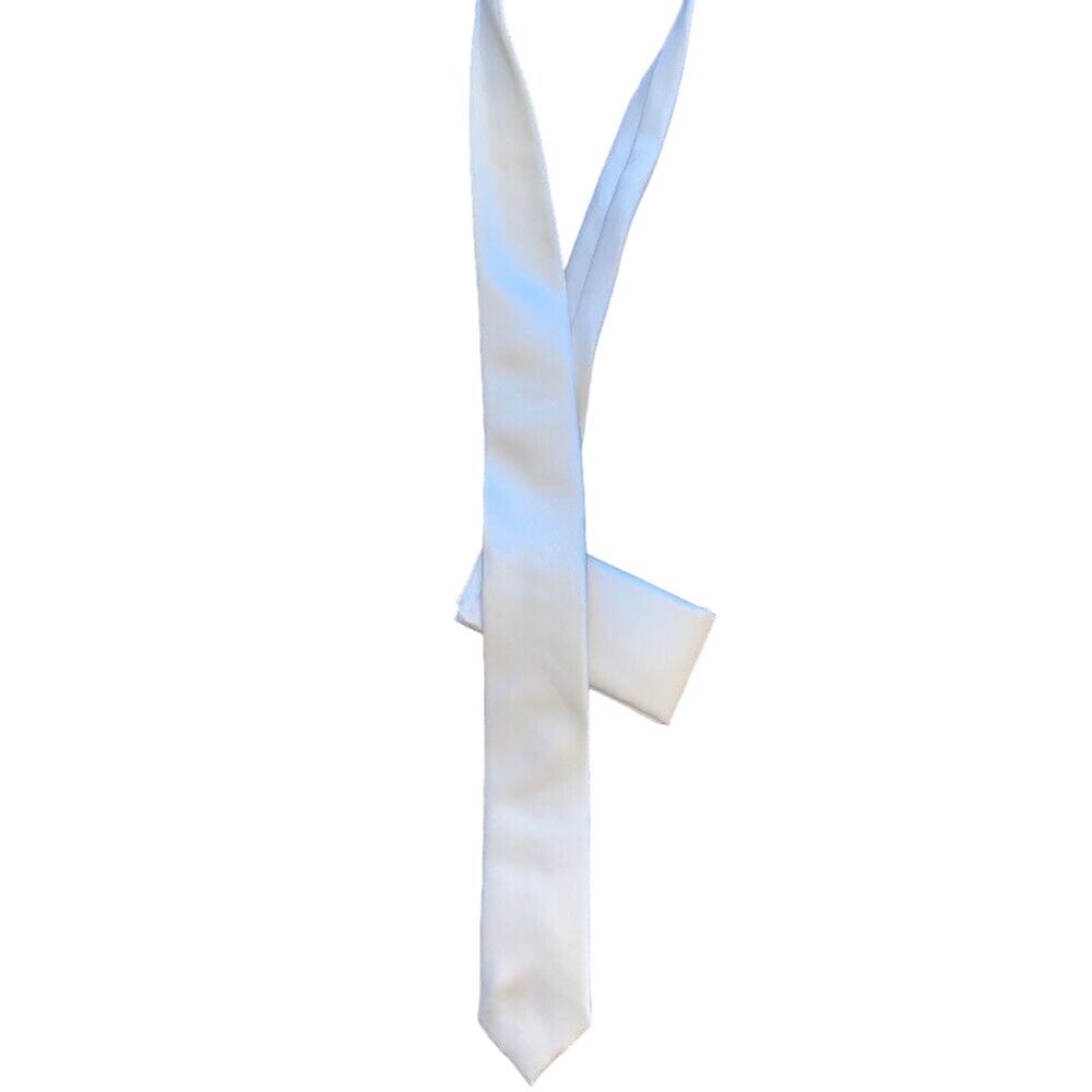 Brand Q Italy White Slim Mens Necktie Set Tie  Matching Pocket Square New